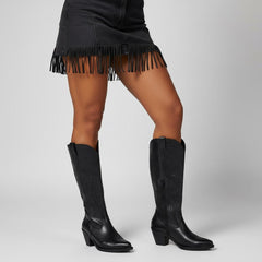Tuhoomall Western Cowboy Boots, Chunky Block Heel, Embroidered Design, Mid Calf Length, Fashion Casual, Perfect for Performances and Everyday Wear
