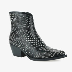 Tuhoomall Western Cowboy Ankle Booties with Rivets - Stylish Chunky Heel, Zipper Closure, Ideal for Casual Parties and Seasonal Wear Tuhoomall