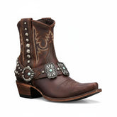 Tuhoomall Western Ankle Booties, Chunky Heel, Snip-Toe, Studded & Embroidered, All-Season Wear for Parties and Performances Tuhoomall