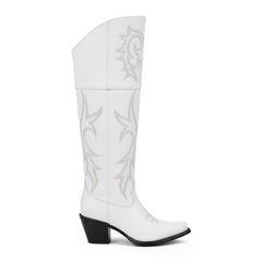 Tuhoomall Western Over-the-Knee Boots for Women, Chunky Heel, Snip-Toe, Embroidered, Slip-On, Distressed Style for Parties and Casual Outings