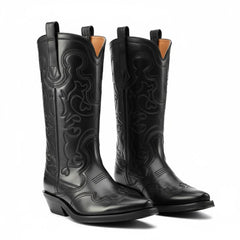 Tuhoomall Western Style Women's Mid-Calf Boots, Comfortable Low Heel, Elegant Embroidery for Parties and Casual Wear
