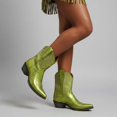 Tuhoomall Western Mid Calf Boots for Fashion and Outdoor, Embroidered Snip-Toe Design, Chunky Heel, Slip-On Style, All-Season Comfort