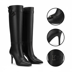 Tuhoomall Comfortable Knee-High Party Boots - Stylish Pointed Toe, Elegant High Stiletto Heel - Perfect for Casual Spring, Autumn, Winter Wear