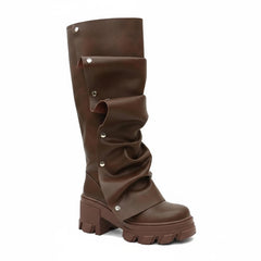 Tuhoomall Gothic Knee-High Boots for Women, Comfortable Chunky Heel, Stylish Slip-On Design for Casual Street Outings