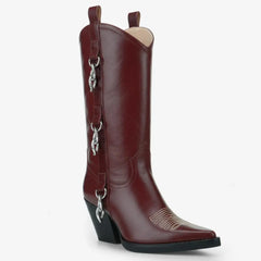 Tuhoomall Western Cowboy Ankle Boots For Women, Fashionable Chunky Heeled Mid-Calf Boots With Metal Buckle, Casual All-Season Style Tuhoomall