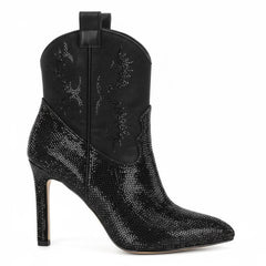 Tuhoomall Western Rhinestone Stiletto Ankle Boots, 3.54in High Heel, Slip-On Fashion for Parties and Casual Outings