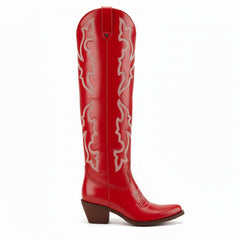 Tuhoomall Western Knee-High Boots with Elegant Embroidery, Stylish Mid Heel for Casual and Office Wear, Durable Faux Suede Leather, All-Season Fashion