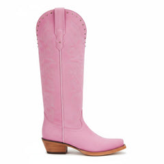 Tuhoomall Western Mid-Calf Boots for Women with Chunky Heel, Zipper Closure, Embroidered Faux Suede and Rivets, Casual Fashion for All Seasons