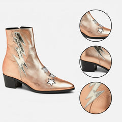 Tuhoomall Pointed-Toe Chunky Heel Ankle Booties with Zipper Closure - Fashionable Floral Applique Design for Parties and Everyday Wear