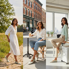 Tuhoomall Comfortable Rhinestone Ballet Flats for Women - Casual Blue Mesh Slip-On Shoes with Low Heel and Round Toe