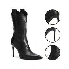 Tuhoomall Western Style Ankle Boots for Women, Thin High Heel 3.94in, Floral and Solid Pattern, Zipper Closure, Fashionable Casual Wear for All Seasons Tuhoomall