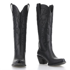 Tuhoomall Western Cowboy Boots for Women, Fashion Casual Mid-Calf Boots, Embroidered Design, Chunky Heel, Perfect for All Seasons