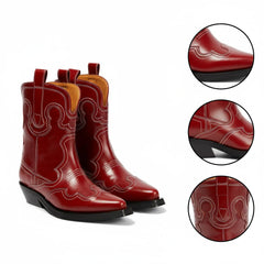 Tuhoomall Chic Mid Calf Western Boots For Women | Floral Embroidery | Slip-On Chunky Heel | Casual Fashion Footwear For Travel