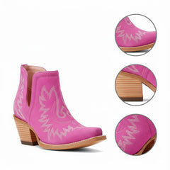 Tuhoomall Stylish Women's Ankle Boots, Chunky 2.36 in Heel, Slip-On Design, Embroidered Details, All-Season Fashion