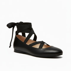 Tuhoomall Ballet Flat Shoes For Parties And Performances, Comfortable Round-Toe Design With Satin Finish And Cross Straps