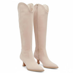 Tuhoomall Stylish Knee-High Boots for Women, Comfortable Cat Heel with Zipper Closure, Classic Solid Color for Casual, Business, and Travel