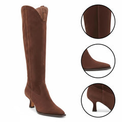 Tuhoomall Stylish Knee-High Boots for Women, Comfortable Cat Heel with Zipper Closure, Classic Solid Color for Casual, Business, and Travel