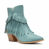 Tuhoomall Western Ankle Boots for Women, Fringed Design, Casual Fashion, Chunky Heel 2.36 in, Zipper Closure, All-Season Comfort