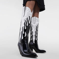 Tuhoomall Western Cowgirl Boots for Women, Pointed Toe, Slanted Block Heel, Stylish Mid Calf, Comfortable Slip-On Design