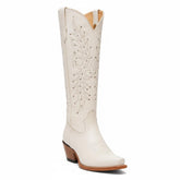 Tuhoomall White Western Boots with Embroidery and Rivets, Mid-Calf Design, Stylish for Fashion, Outdoor & Casual Wear, Comfortable 2.00 in Heel