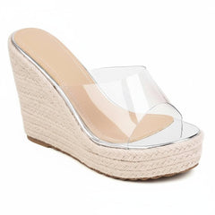 Tuhoomall Wedge Sandals For Women, Summer 10cm Heel, Slip-On Design, Fashionable Solid Color, Ethnic Style