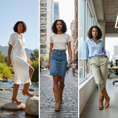 Tuhoomall Western Cowgirl Boots Mid Calf Chunky Heel Slip-On Embroidered Fashion Boots for Travel Outdoor Classic Style