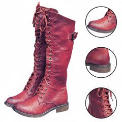 Tuhoomall Comfortable Knee-High Boots for Women - Stylish Solid Color, Low Heel, Adjustable Lace-Up, Perfect for Travel and Everyday Wear Tuhoomall