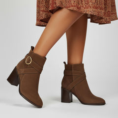 Tuhoomall Fashion Ankle Boots for Women, Comfort Short Booties with Chunky Heels, Casual Office Wear, Adjustable Metal Buckle, Rubber Sole, All-Season Style