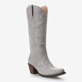 Tuhoomall Western Cowboy Mid-Calf Boots for Women, Floral Embroidery, Stylish Low Chunky Heels, Perfect for Weddings and Casual Outings