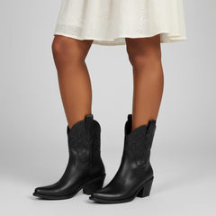 Tuhoomall Comfortable Western Ankle Boots for Fashion, Travel, and Leisure - Embroidered Genuine Leather, 5.5cm Chunky Heel, Slip-On Design