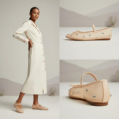 Tuhoomall Comfortable Rhinestone Ballet Flats for Women - Casual Blue Mesh Slip-On Shoes with Low Heel and Round Toe