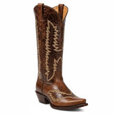 Tuhoomall Western Mid Calf Boots for Women, Retro Snip-Toe Chunky Heel, Embroidered Genuine Leather, Fashion Casual Footwear Tuhoomall