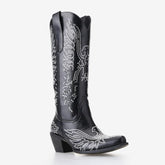 Tuhoomall Western Cowgirl Mid Calf Boots With Chunky Heel, Pointed Toe Slip-On Design, Rhinestone Pattern For Outdoor Events
