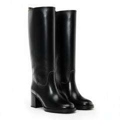 Tuhoomall Comfortable Knee-High Boots for Daily Office Fashion - Stylish Chunky Heels with Rubber Sole for All-Season Wear