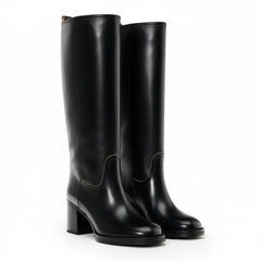 Tuhoomall Comfortable Knee-High Boots for Daily Office Fashion - Stylish Chunky Heels with Rubber Sole for All-Season Wear Tuhoomall