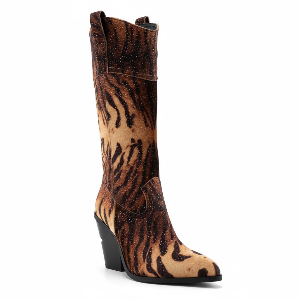 Tuhoomall Leopard Print Knee High Boots for Women, Stylish Chunky Heels, Slip-On Design, Ideal for Performance and Casual Wear Tuhoomall