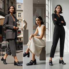 Tuhoomall Mary Jane High Heel Loafers for Women, 7.5 cm Chunky Heel, All-Season Fashion, Pure Leather, Comfortable Slip-On Design