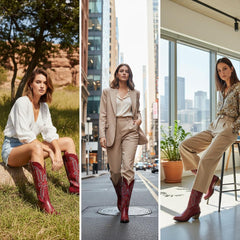 Tuhoomall Western Floral Embroidered Cowboy Boots for Women, Slip-On Low Chunky Heel, All-Season Comfort and Style