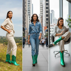 Tuhoomall Comfortable Western Ankle Boots for Fashion, Travel, and Leisure - Embroidered Genuine Leather, 5.5cm Chunky Heel, Slip-On Design