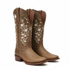 Tuhoomall Comfortable Western Boots for Women with Embroidery, Rubber Sole, Chunky 5cm Heel - Fashionable Casual Footwear for All Seasons