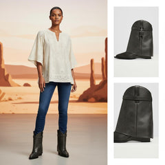 Tuhoomall Chic Almond Toe Ankle Boots with Metal Buckle, Slip-On, Wedge Heel for Fashion Parties and Casual Outings, All-Season Comfort