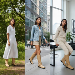 Tuhoomall Stylish Knee High Boots For Women | Comfortable Chunky Heel | Everyday Casual & Travel Use | Solid Color With Metallic Buckle