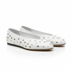Tuhoomall Comfortable Almond Toe Flats with Studs for Fashion, Office, and Casual Outings - Durable Leather Upper and Easy Slip-On Design