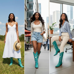 Tuhoomall Western Knee High Boots With Rubber Sole, 5cm Chunky Heel, Embroidered Sweet Pink Hearts For Casual Fashion All Year Round