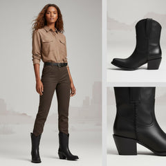 Tuhoomall Western Ankle Booties for Women, Slip-On Chunky Heels with Snip-Toe, Solid Color Design for Outdoor Fashion and Travel