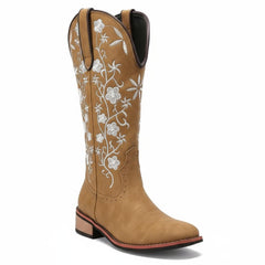 Tuhoomall Comfortable Western Boots for Women - Floral Embroidered Design, Slip-On Style, Outdoor Fashion - Perfect for Everyday Wear