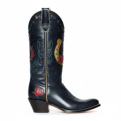 Tuhoomall Western Cowgirl Boots, Mid Calf Chunky Heel Slip-On, Floral Star Pattern, Comfortable Short Boots for Fashion Casual Lifestyle Tuhoomall