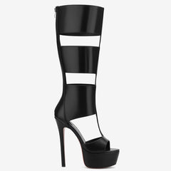 Tuhoomall Fashion High Heeled Sandals For Summer, Knee-High Boots With Waterproof Platform, Chic Casual Style, Zipper Closure Tuhoomall