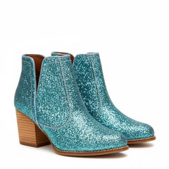 Tuhoomall Glitter Ankle Boots for Women, 3-Inch Chunky Heel, Shiny Pointed Toe, Perfect for Parties and Fashion Events