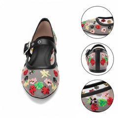 Tuhoomall Ballet Flats Women’s Dress Shoes with Adjustable Buckle, Embroidered Design for Performances and Parties, Low Heel, Comfortable and Stylish